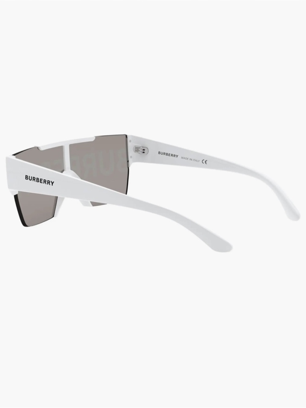 Burberry White Shield Sunglasses with Grey Lenses and Gold Accents - Picture 3 of 5